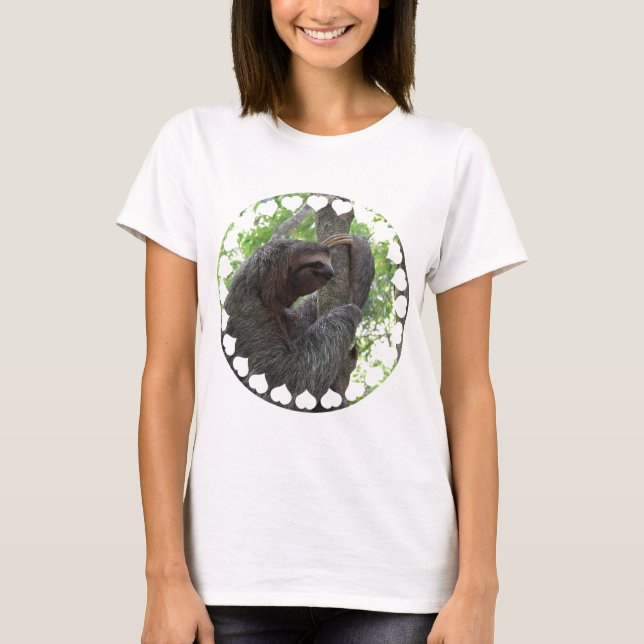 Tree Climbing Sloth Ladies Fitted T-Shirt (Front)