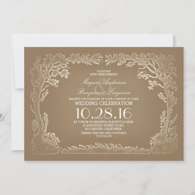 tree couple rustic vintage wedding invitations (Front)
