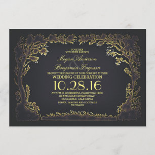 tree couple rustic vintage wedding invitations