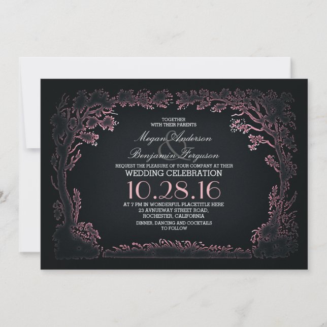 tree couple rustic vintage wedding invitations (Front)