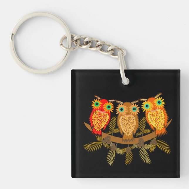 Tree cute owls key ring (Front)