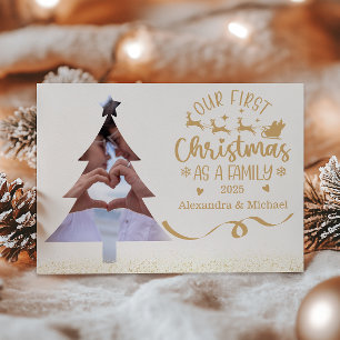 Tree Cutout First Christmas as a Family Photo Holiday Card
