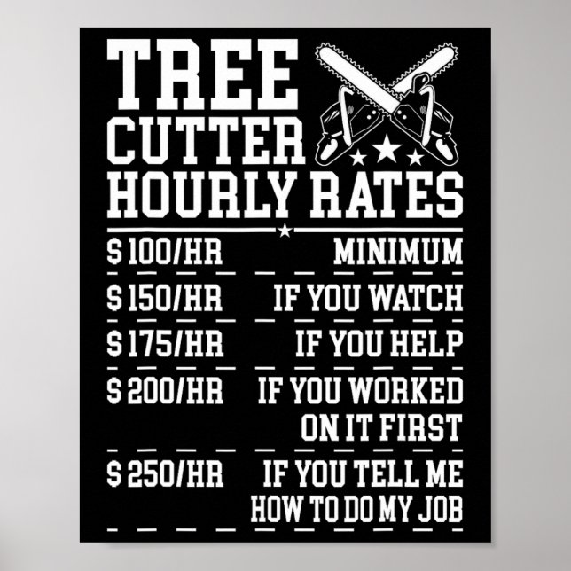 Tree Cutter Hourly Rate Funny Lumberjack Arborist  Poster (Front)