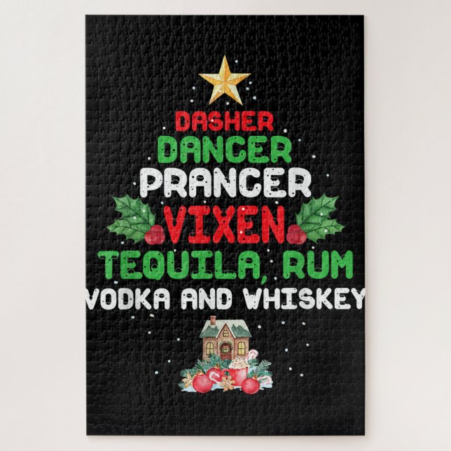 Tree Dasher Dancer Prancer Vixen Tequila Whiskey Jigsaw Puzzle (Vertical)
