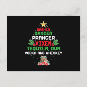 Tree Dasher Dancer Prancer Vixen Tequila Whiskey Postcard