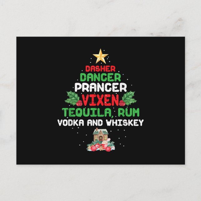 Tree Dasher Dancer Prancer Vixen Tequila Whiskey Postcard (Front)