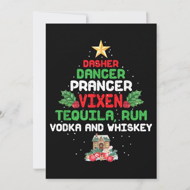 Tree Dasher Dancer Prancer Vixen Tequila Whiskey Thank You Card (Front)