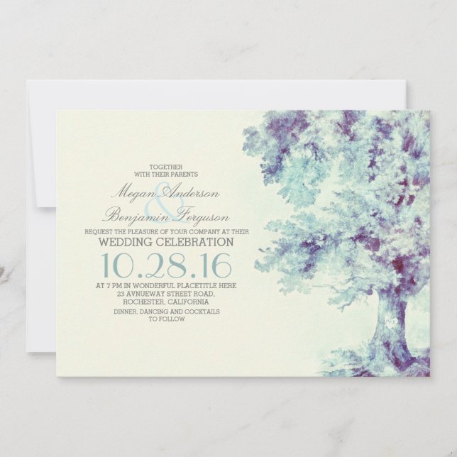 Tree Dusty Blue Wedding Invitation (Front)