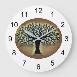 Tree faces yellow landscape watercolor large clock