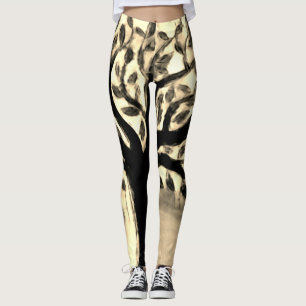 Tree faces yellow landscape watercolor leggings