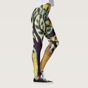 Tree faces yellow landscape watercolor leggings