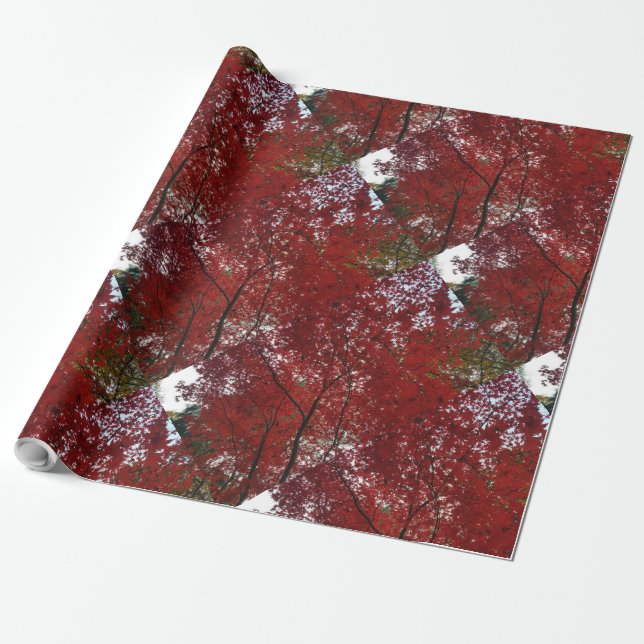 Tree Fall Season Red Brown Autumn Leaves Wrapping Paper (Unrolled)