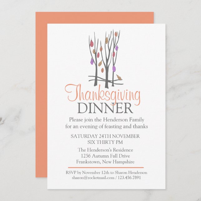 Tree Fall Thanksgiving Dinner invitation (Front/Back)