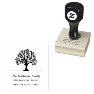 Tree Family Name Trendy Script Text Return Address Rubber Stamp