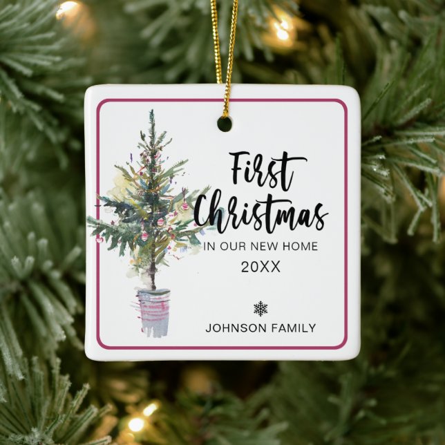 Tree First Christmas In Our New Home Photo Ceramic Ornament (Tree)