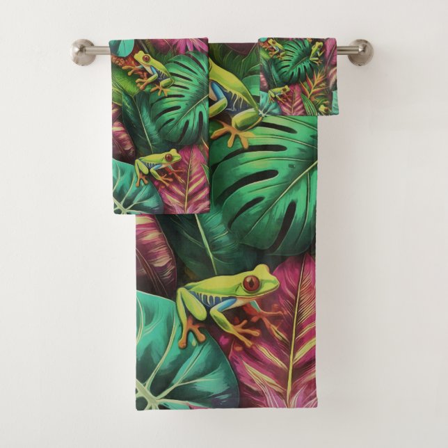 Tree Frog Dreams Seamless Surface Pattern Bath Towel Set (Insitu)