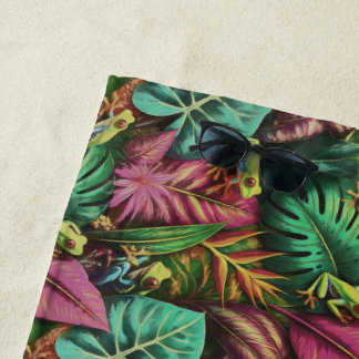 Tree Frog Dreams Seamless Surface Pattern Beach Towel