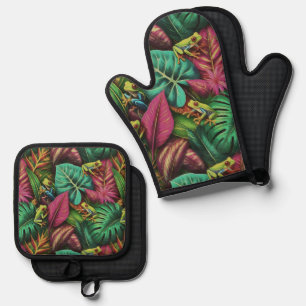 Tree Frog Dreams Seamless Surface Pattern Oven Mitt & Pot Holder Set