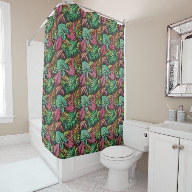 Tree Frog Dreams Seamless Surface Pattern Shower Curtain (In Situ)