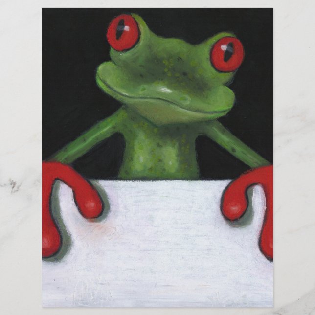 TREE FROG HOLDING SIGN: YOU PICK WORDING (Front)