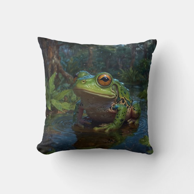 Tree Frog in a Pond Wildlife Scene Cushion (Front)