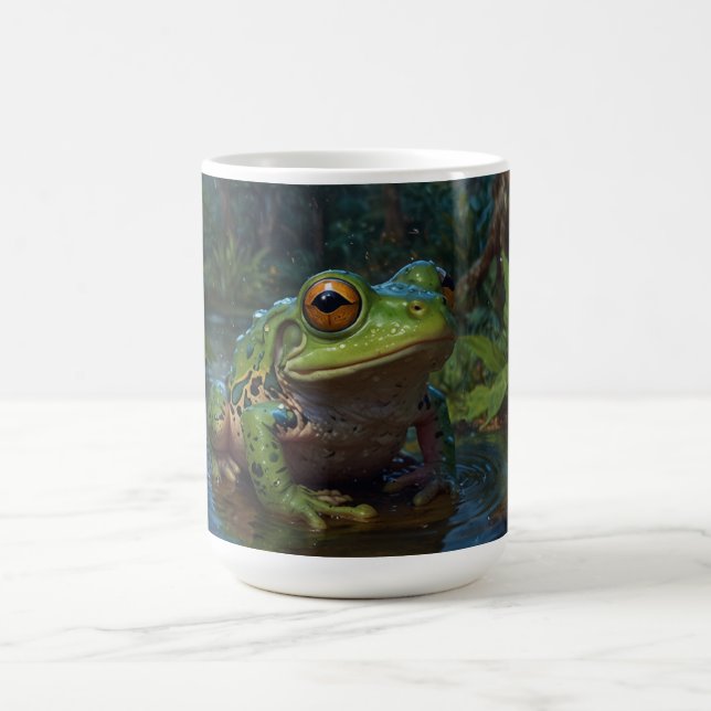 Tree Frog in a Pond Wildlife Scene Magic Mug (Center)