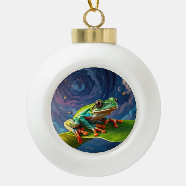 Tree frog night magic ceramic ball christmas ornament (Front)