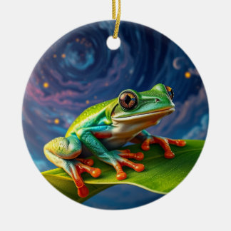 Tree frog night magic ceramic tree decoration