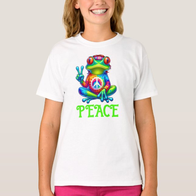 Tree Frog Peace Sign Tie Dye T-Shirt (Front)