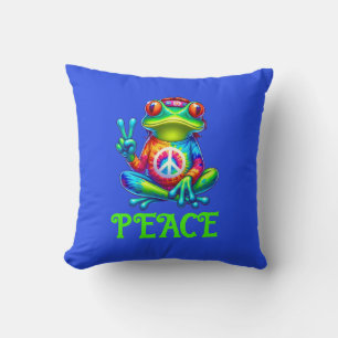 Tree Frog Peace Sign Tye Dye Shirt, Yoga Inspired  Cushion