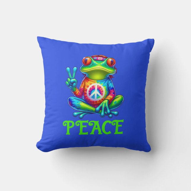 Tree Frog Peace Sign Tye Dye Shirt, Yoga Inspired  Cushion (Front)