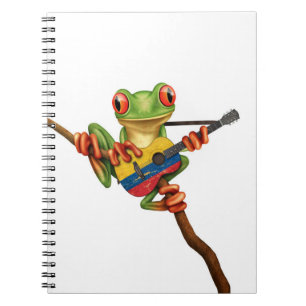 Tree Frog Playing Colombian Flag Guitar White Notebook