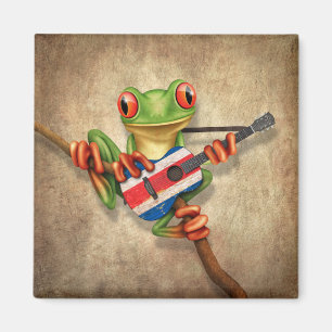 Tree Frog Playing Costa Rica Flag Guitar Magnet