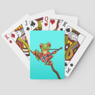 Tree Frog Playing Norwegian Flag Guitar Blue Playing Cards