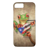 Tree Frog Playing Puerto Rico Flag Guitar
