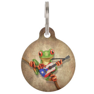 Tree Frog Playing Puerto Rico Flag Guitar Pet Tag