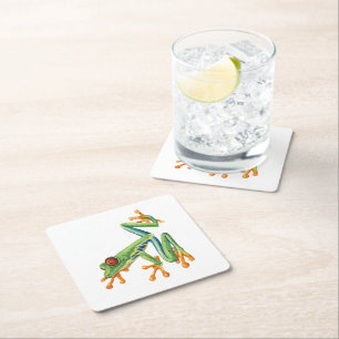 Tree frog square paper coaster