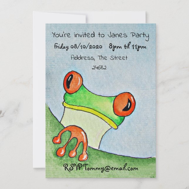 Tree Frog Watercolor Invitation (Front)