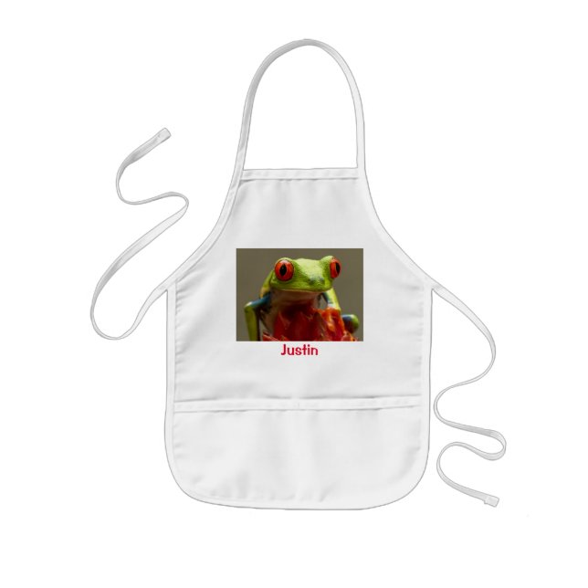 Tree Frog with Red Eyes Personalised Name Kids Apron (Front)