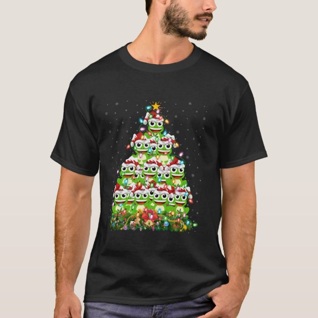 Tree Frog Xmas Tree Lighting Santa Tree Frog Chris T-Shirt (Front)
