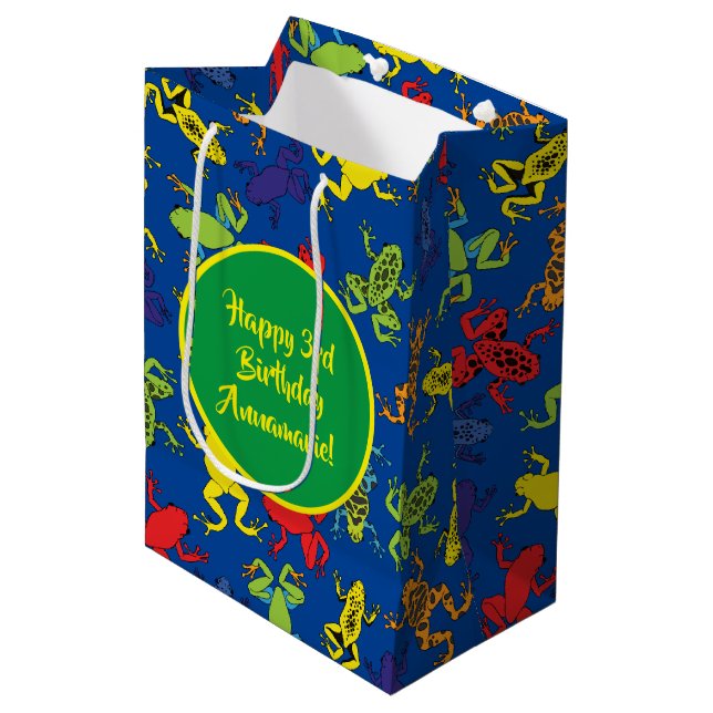 Tree Frogs Kids Birthday Cute Medium Gift Bag (Front Angled)