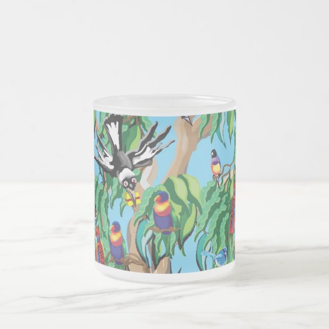 Tree full of Australian birds Frosted Glass Coffee Mug (Center)