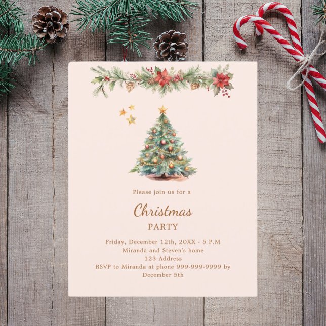 Tree garland red cream Christmas Party invitation (Creator Uploaded)