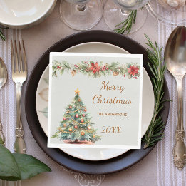 Tree garland red green Christmas Party luncheon Napkin