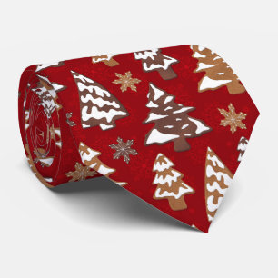 Tree Gingerbread Cookies Red Christmas Tie