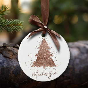 Tree Glam Decor   Copper Rose Gold Script Sparkle Ceramic Tree Decoration