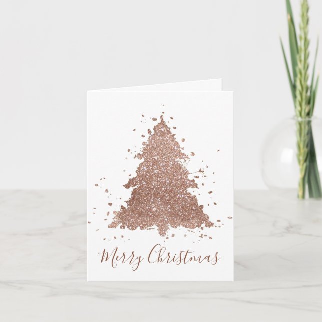 Tree Glam Holiday | Copper Rose Gold Custom Script Card (Front)