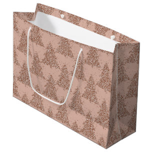 Tree Glam Holiday Copper Rose Gold Glitz Pattern Large Gift Bag