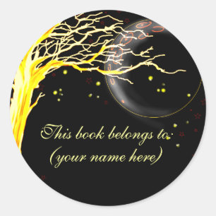 Tree, glowing with fireflies classic round sticker