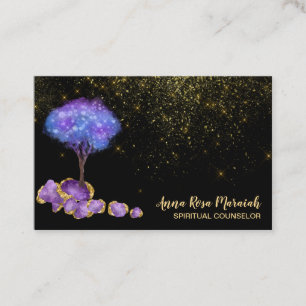 *~* Tree Gold Glitter Amethyst Magic Jewels Business Card